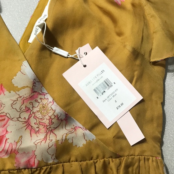 Avec Les Filles floral blouse small NEW! Anthropologie shirt yellow top - Picture 2 of 7